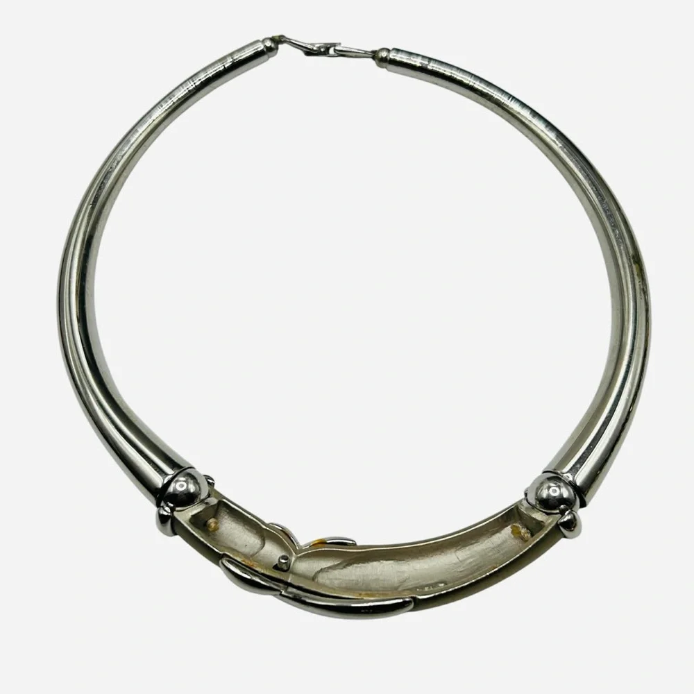 Vintage Napier Modernist Silver Tone Collar Necklace
